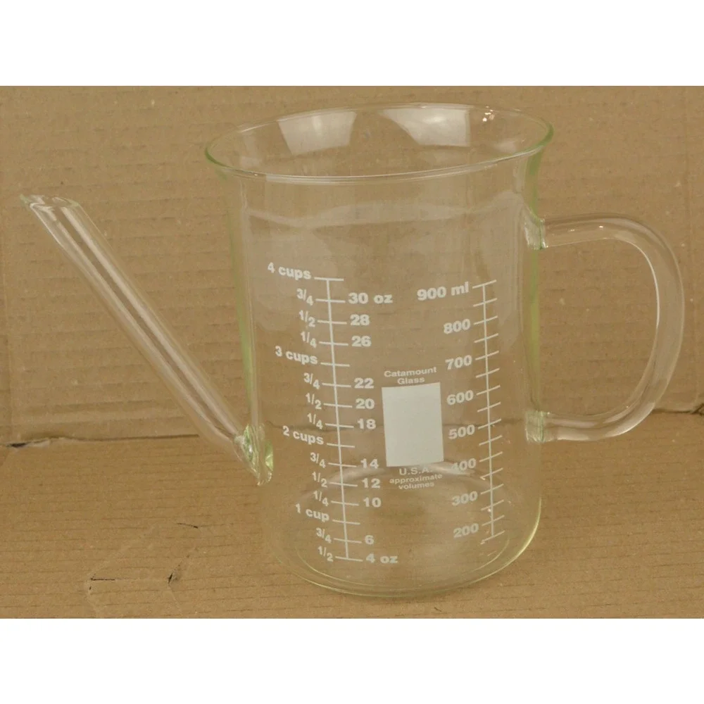 Catamount Flameware Glass Measuring Pitchers 4 Cup Set of 2 w/ Strainer